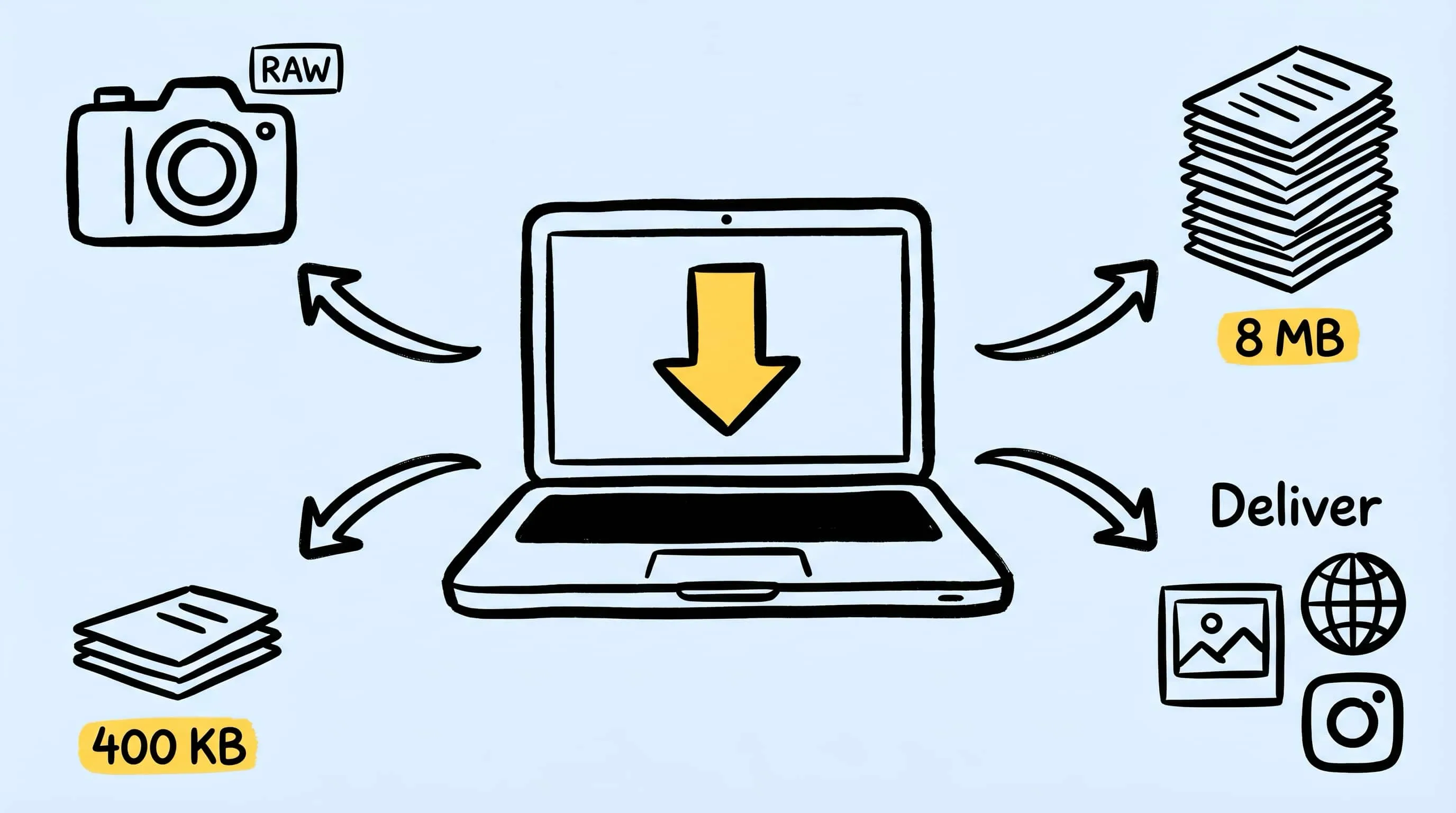 Photographer image optimization workflow in Zipic showing preset, resize, and format options on Mac